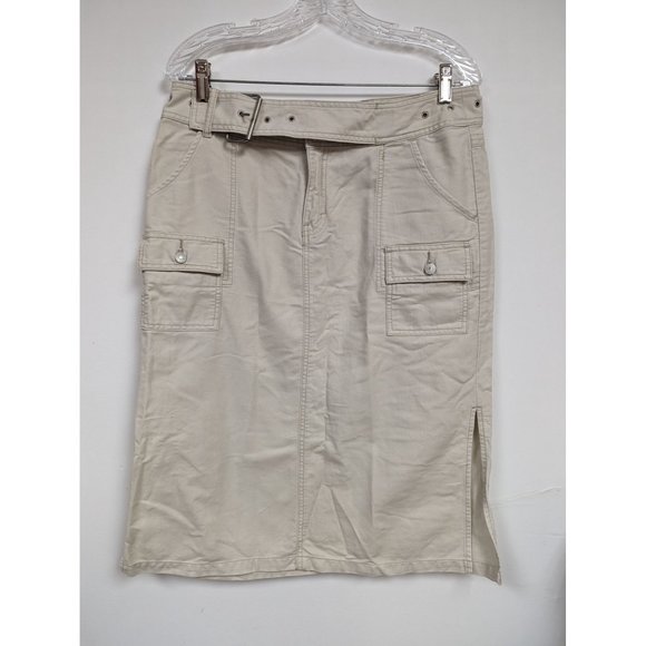 UnionBay Khaki Tan Modest Skirt Size 12 Side Slit Straight Juniors - Picture 1 of 7